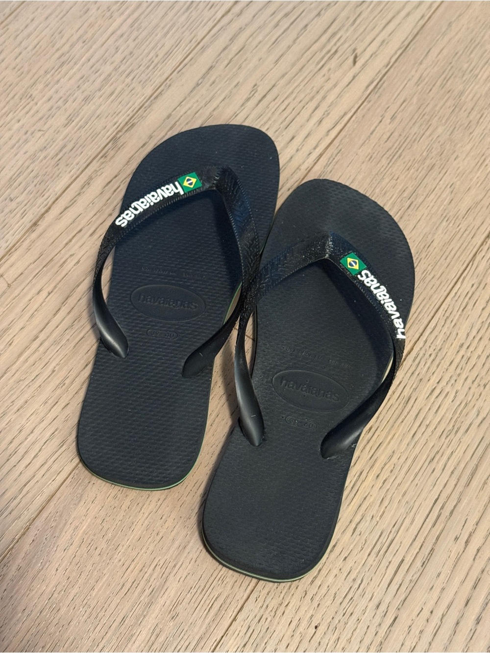 Havaianas Black Flip Flops with Brazilian Flag Accent